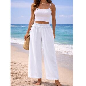 Bright White Wide leg Gauze Pants by New Directions Large L EUC Lined